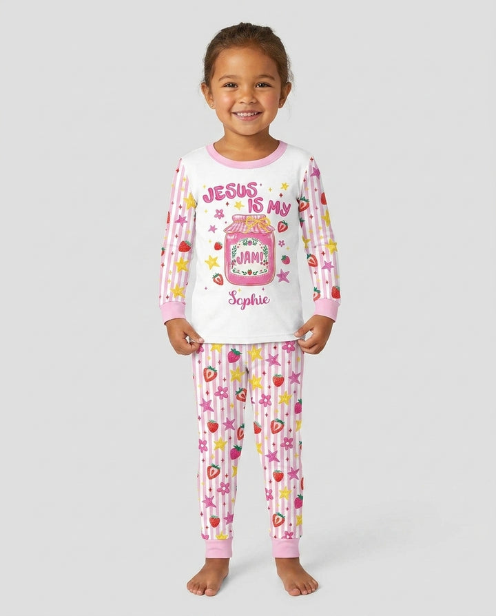 Custom Name Jesus is My Strawberry Jam Bamboo Two Piece Long Sleeve Pajama Set