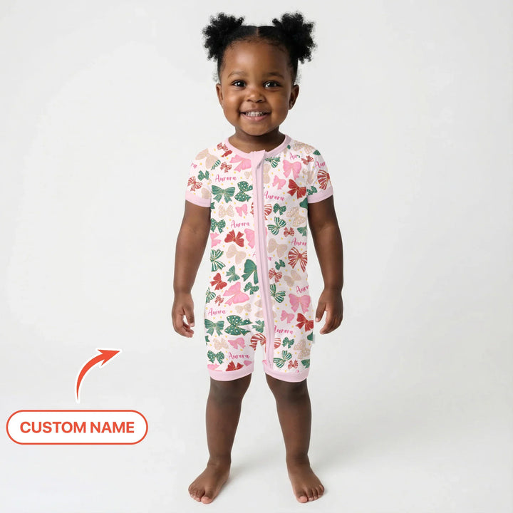 Custom Name Preppy Coquette Bows Bamboo Shorty Zippy