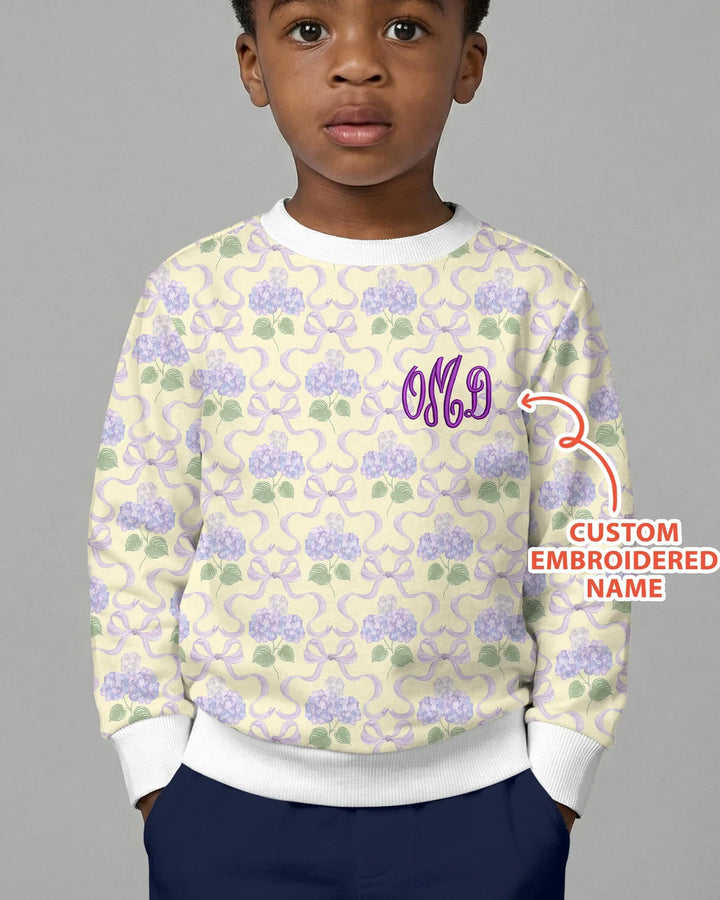 Custom Name Embroidered Hydrangea Welcome Home Bamboo Crewneck Sweatshirt