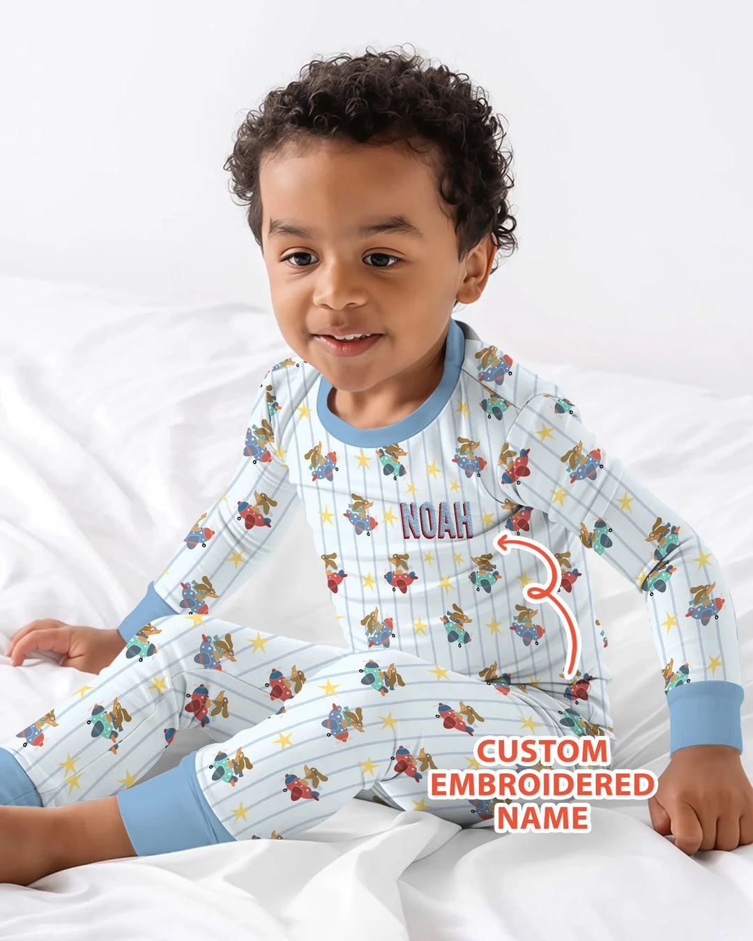 Custom Name Embroidered Dachshund Pilot Bamboo Two Piece Long Sleeve Pajama Set