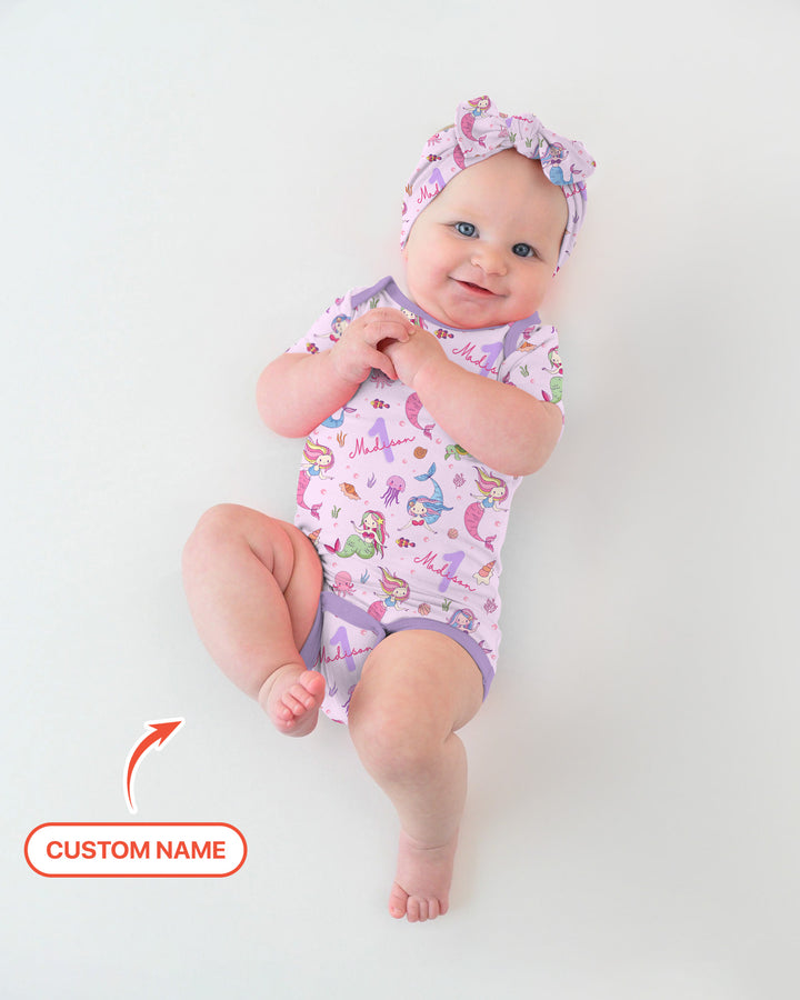 Custom Name Birthday Mermaid Wild One Bamboo Bodysuit