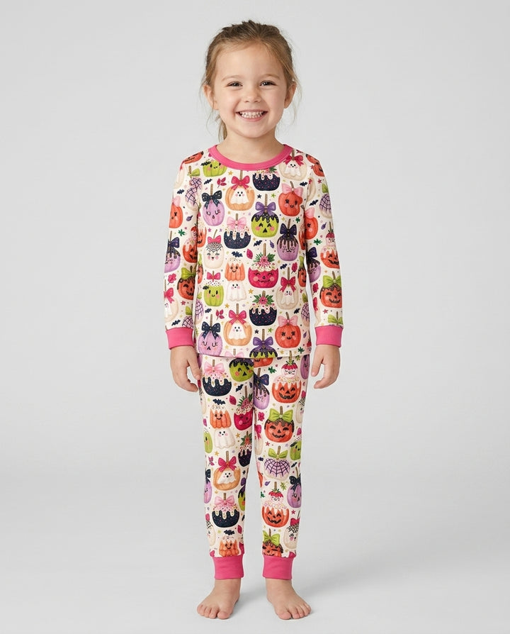 Cute Halloween Candy Apples Bamboo Two Piece Long Sleeve Pajama Set