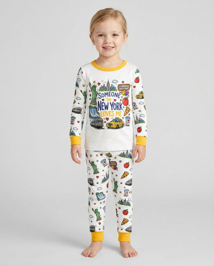 Someone in New York Loves Me Bamboo Two Piece Long Sleeve Pajama Set (A)