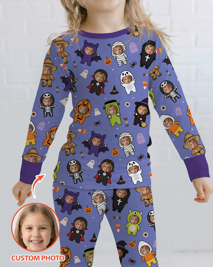 Custom Photo Little Halloween Crew Bamboo Two Piece Long Sleeve Pajama Set