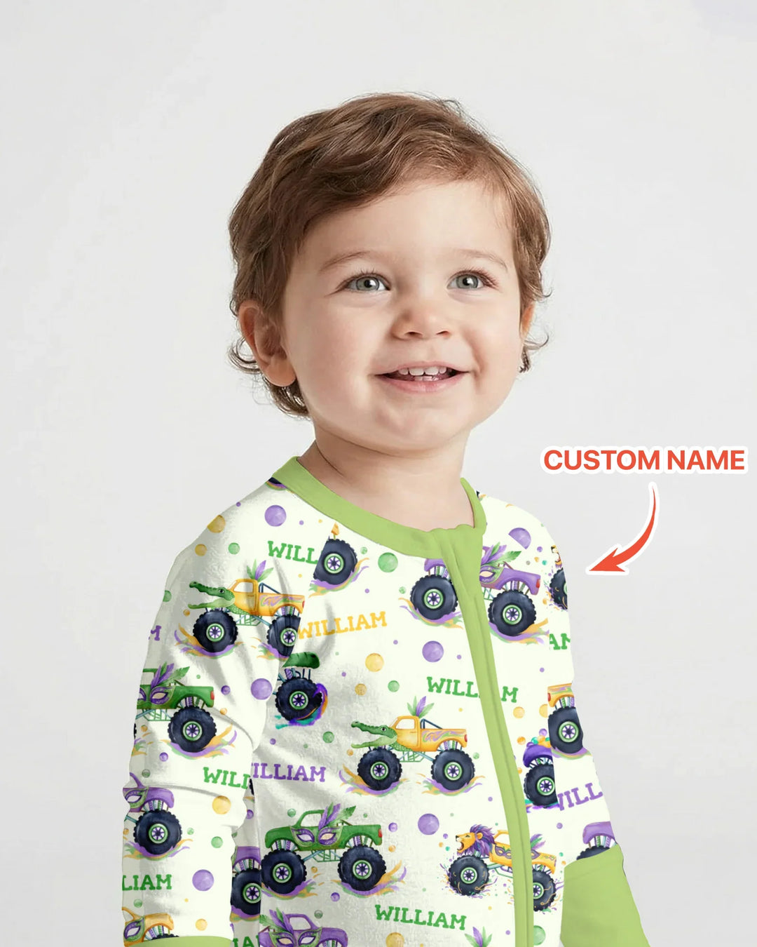 Custom Name Mardi Gras Monster Trucks Bamboo Convertible Zippy