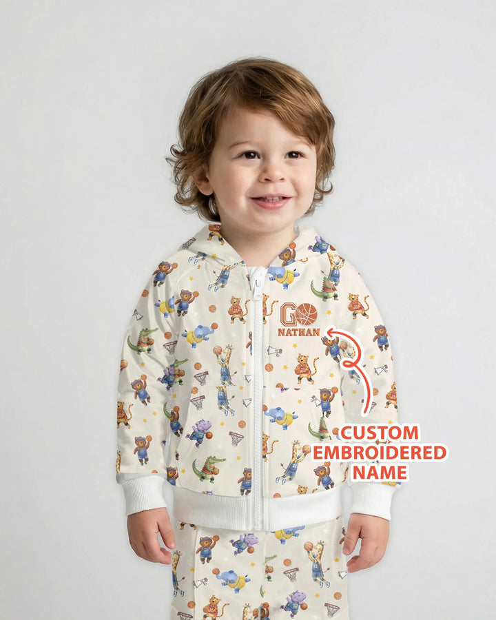 Personalisierter Bestickter Wild Hoops Showdown Bambus-Kapuzenpullover mit Reißverschluss