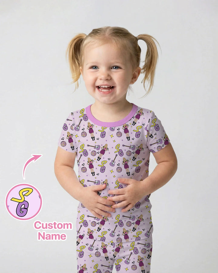 Custom Name Mini Rockstar Two Piece Short Sleeve Pajama Set