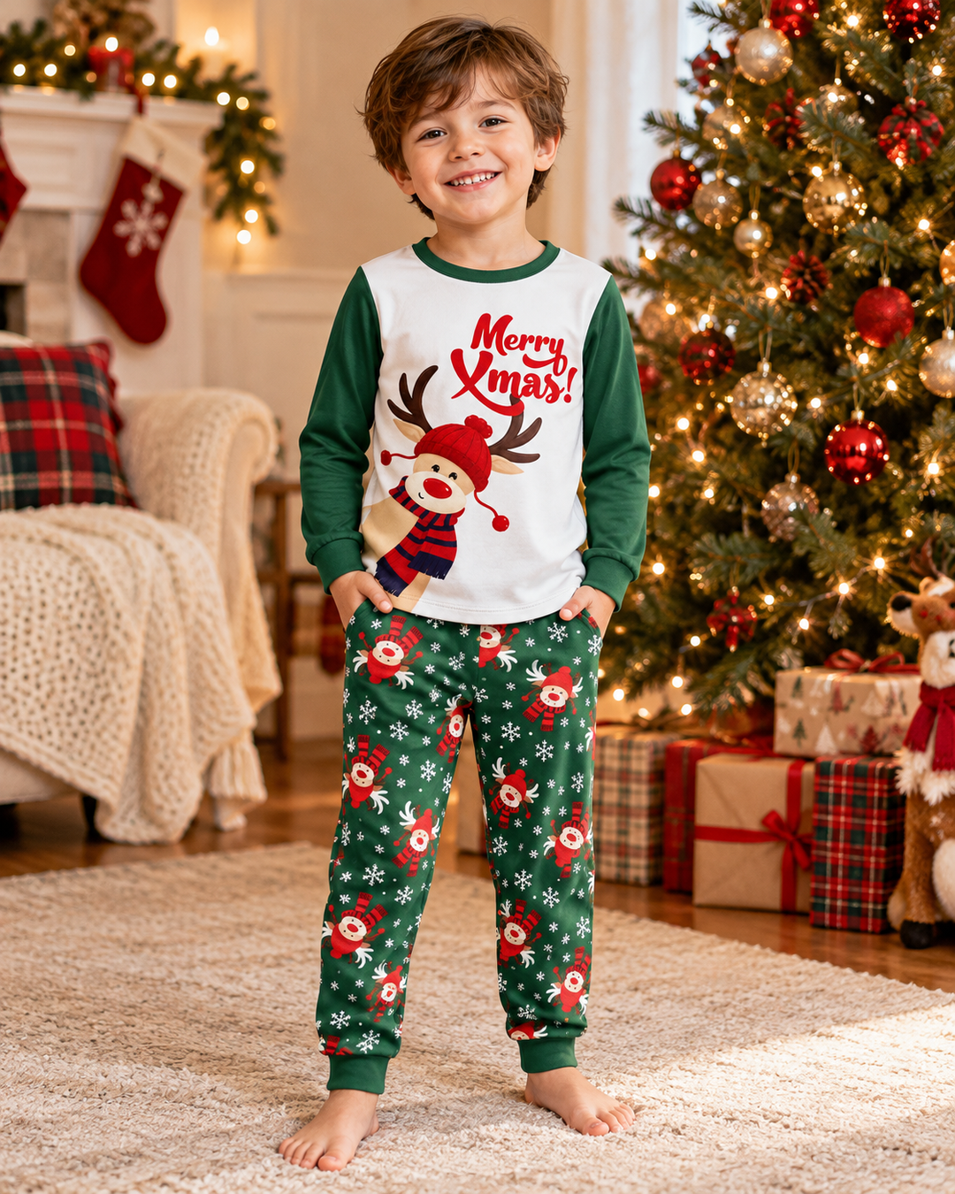 Merry Reindeer Nights Bamboo Two Piece Long Sleeve Pajama Set
