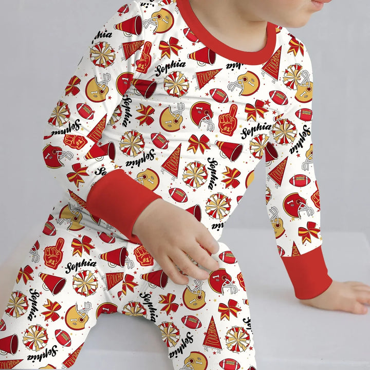 Custom Name Football Cheerleader Bamboo Two Piece Long Sleeve Pajama Set