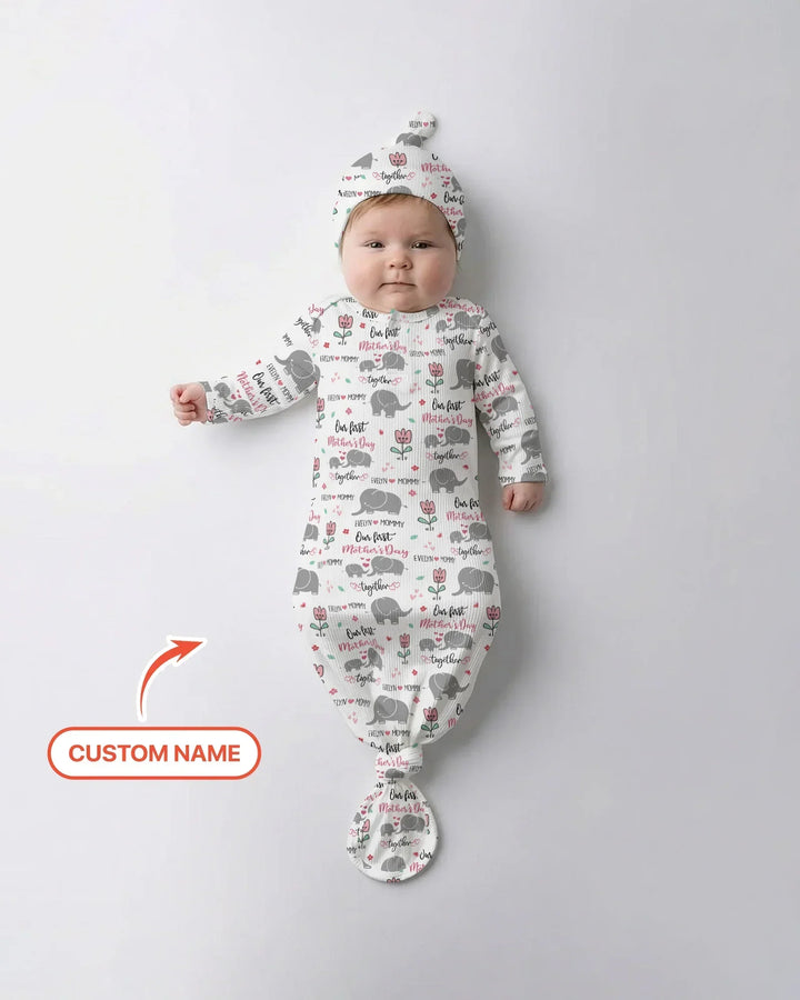Custom Name Elephant Our First Mother's Day Bamboo Knot Gown