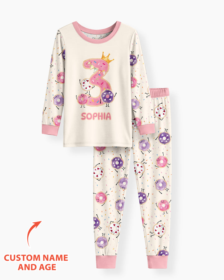 Custom Birthday Donut Bamboo Two Piece Long Sleeve Pajama Set