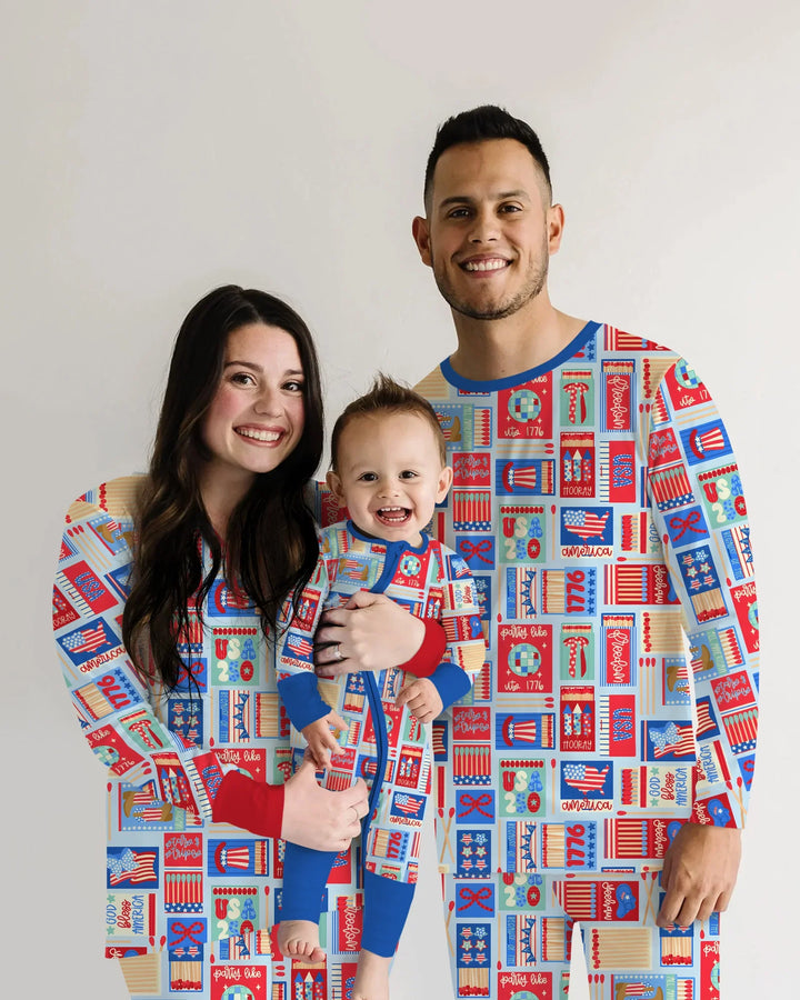 Patriotisches Streichholzschachtel-Pyjama-Set aus Bambus für Damen im Partnerlook
