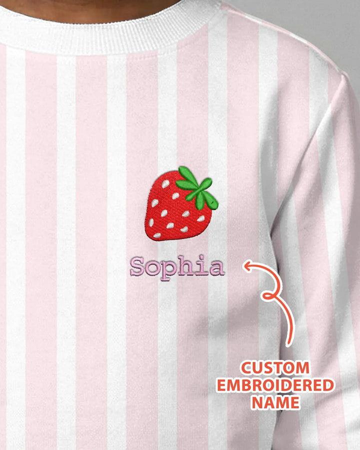 Personalized Embroidered Pink Stripes Baby Bamboo Crewneck Sweatshirt