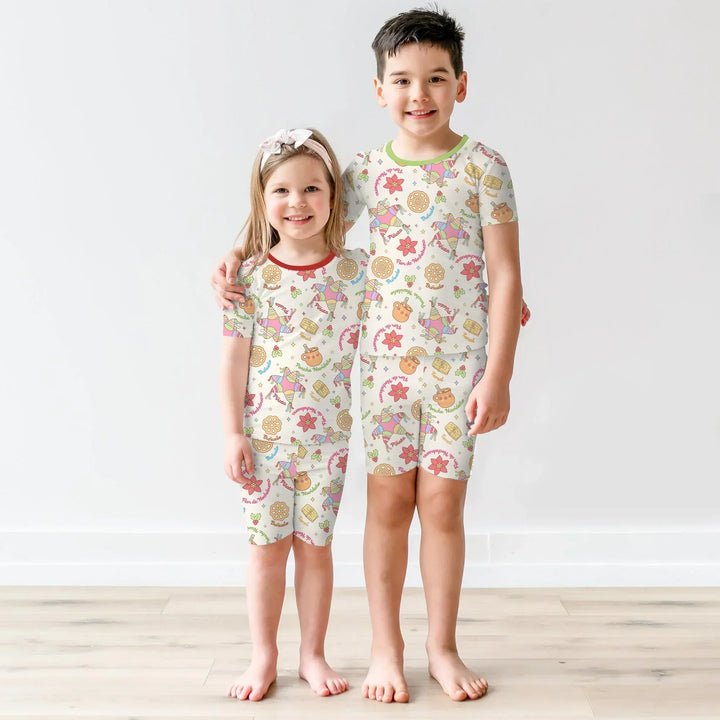 Las Posadas Dream Two Piece Short Sleeve Shorts Pajama Set , Las Posadas Dream Two Piece Short Sleeve Shorts Pajama Set - 12-18M / Red