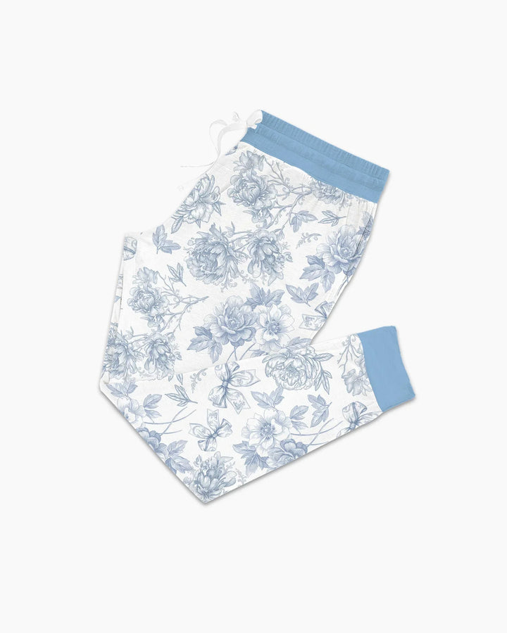 Maßgeschneidertes, besticktes „Mommy and Me“ Toile de Jouy Schlafanzugset aus Bambus für Damen