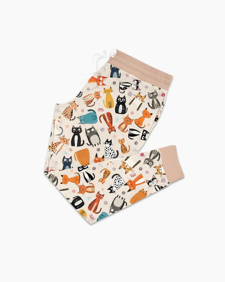 Goofy Schabernack Katzenfamilie Passender Pyjama aus Bambus für Damen