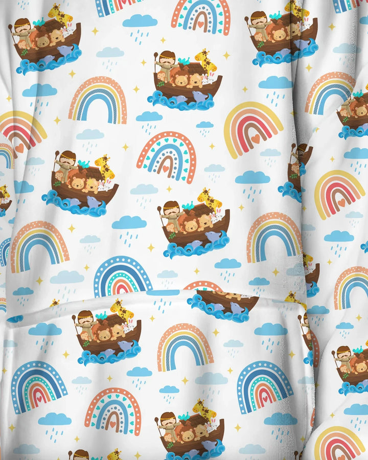 Arche Noah & Gottes Regenbogenversprechen Tragbarer Hoodie aus Bambus-Decke