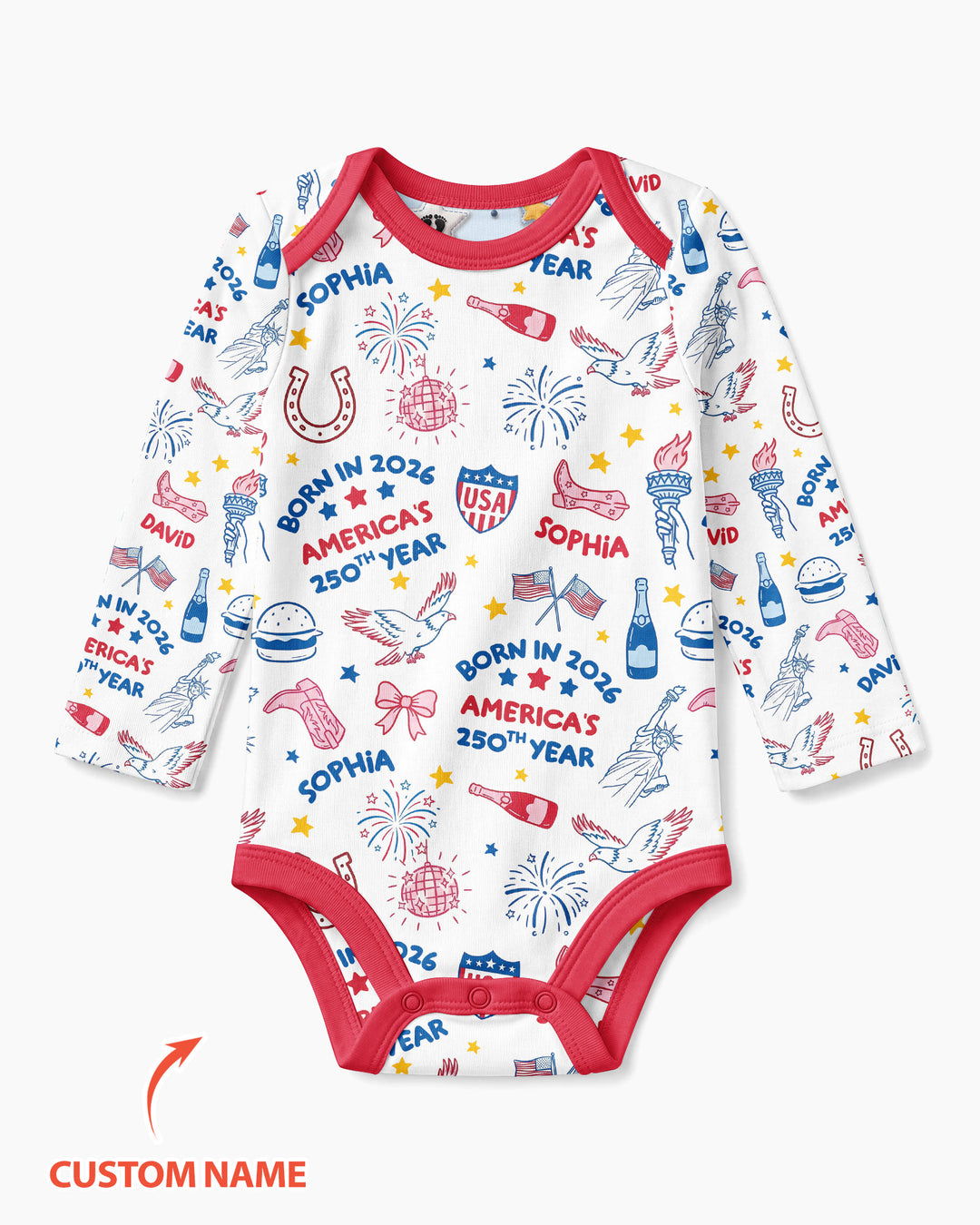 Born in 2026 America’s 250th Year Custom Name Bamboo Bodysuit