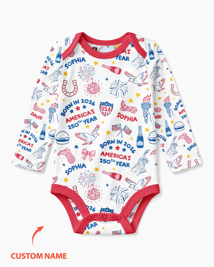 Born in 2026 America’s 250th Year Custom Name Bamboo Bodysuit