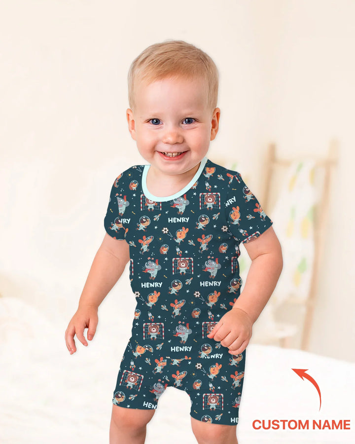 Zweiteiliges Pyjama-Set mit kurzen Ärmeln und Shorts im Sommer-Design