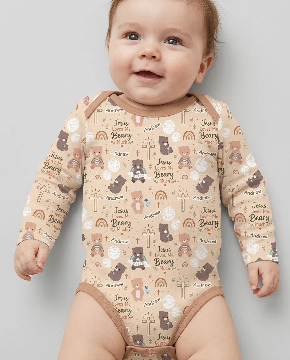 Custom Name Jesus Loves Me Beary Much Bamboo Bodysuit