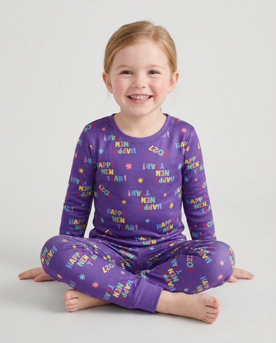 Retro Happy New Year 2027 Bamboo Two Piece Long Sleeve Pajama Set