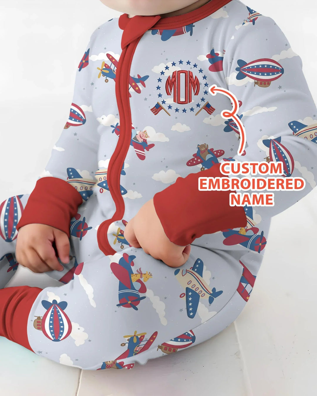Custom Name Embroidered American Pilot  Bamboo Convertible Zippy