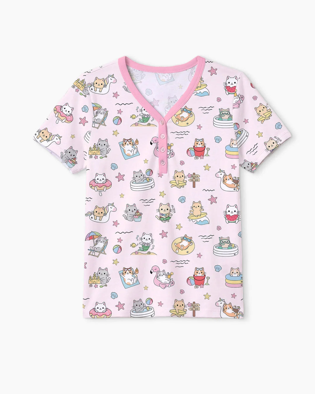 Kawaii Cats Summer Vacation Bamboo Women Short Sleeve Short Pajama Set