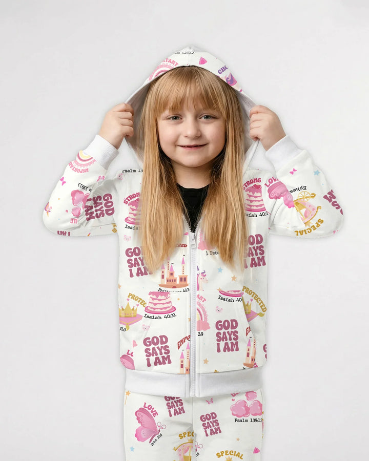 God Says I Am Girl Kapuzenpullover mit Reißverschluss aus Bambus