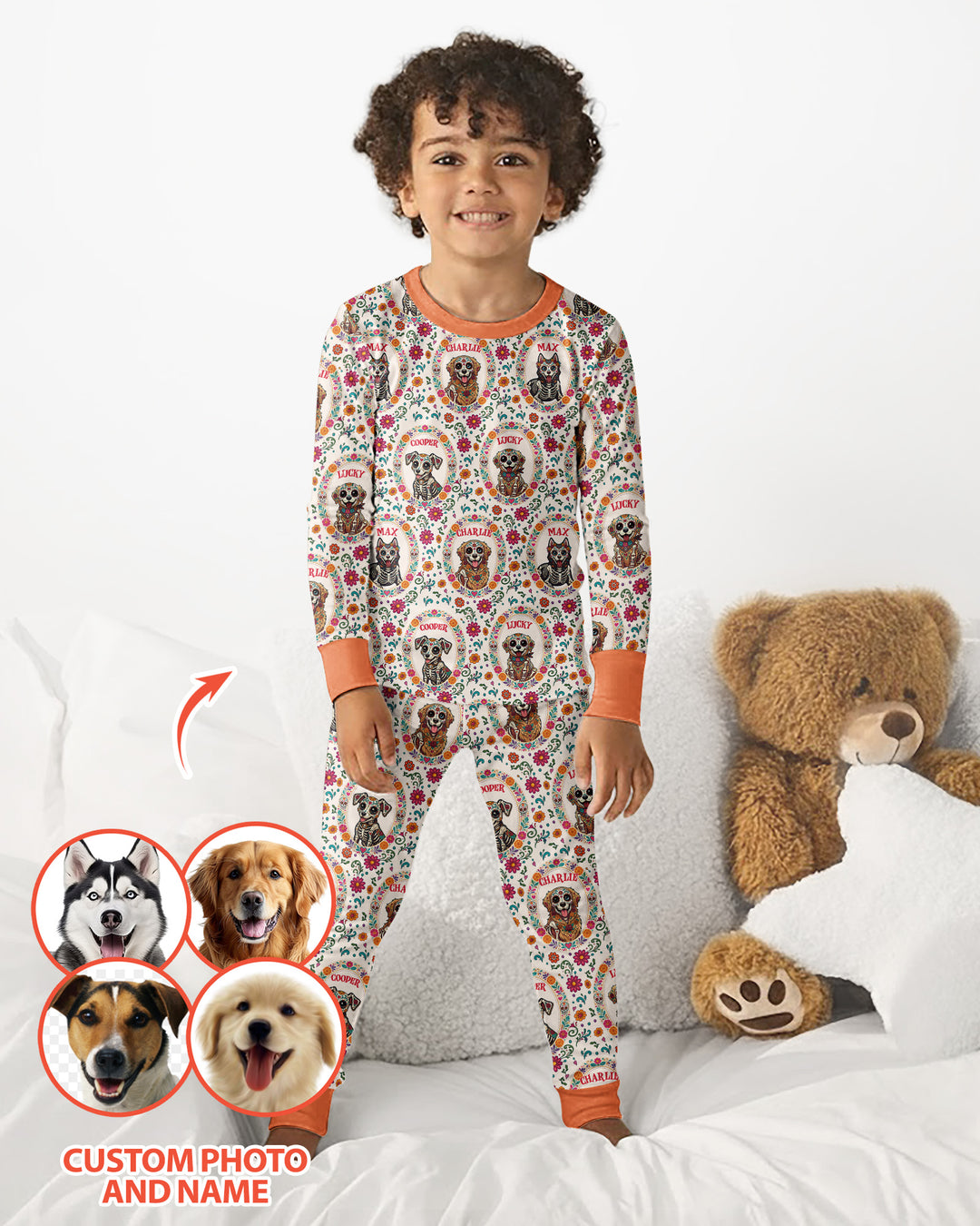 Hispanic Floral Dog Bamboo Two Piece Long Sleeve Pajama Set