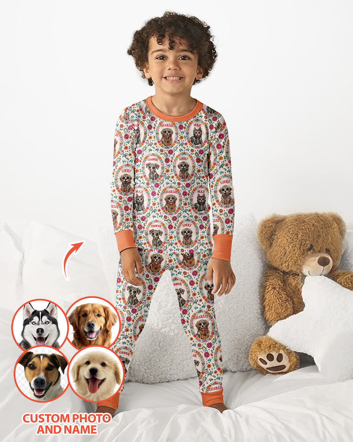 Hispanic Floral Dog Bamboo Two Piece Long Sleeve Pajama Set