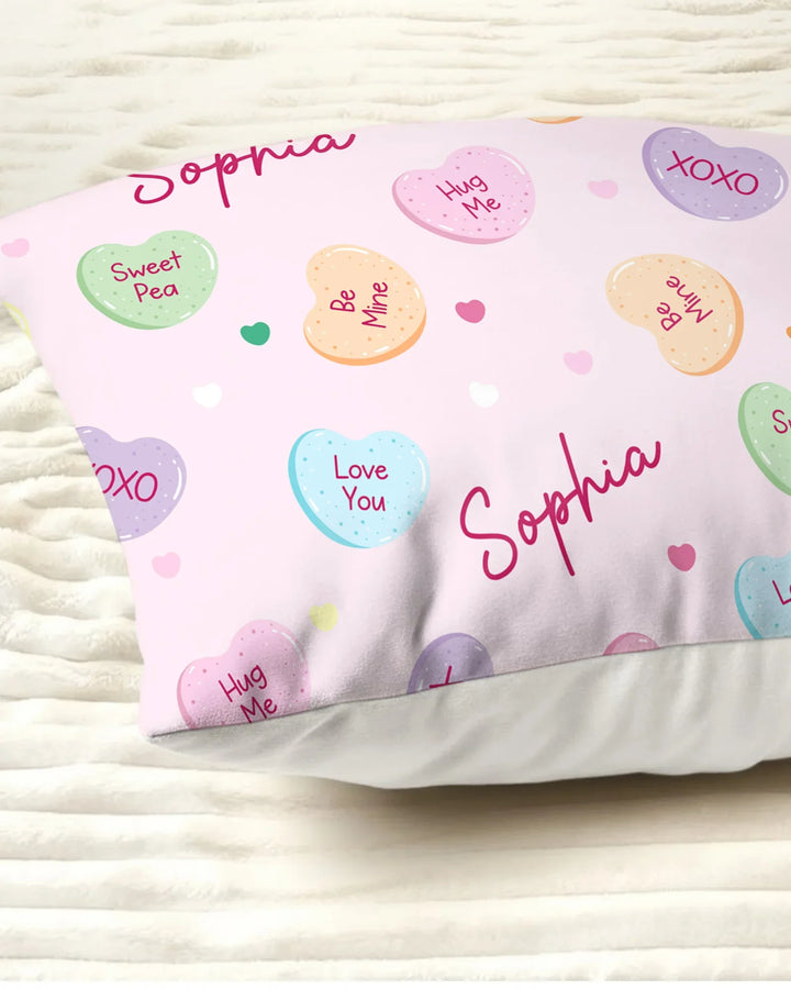 Custom Name Colorful Candy Hearts Family Matching Bamboo Pillow Case