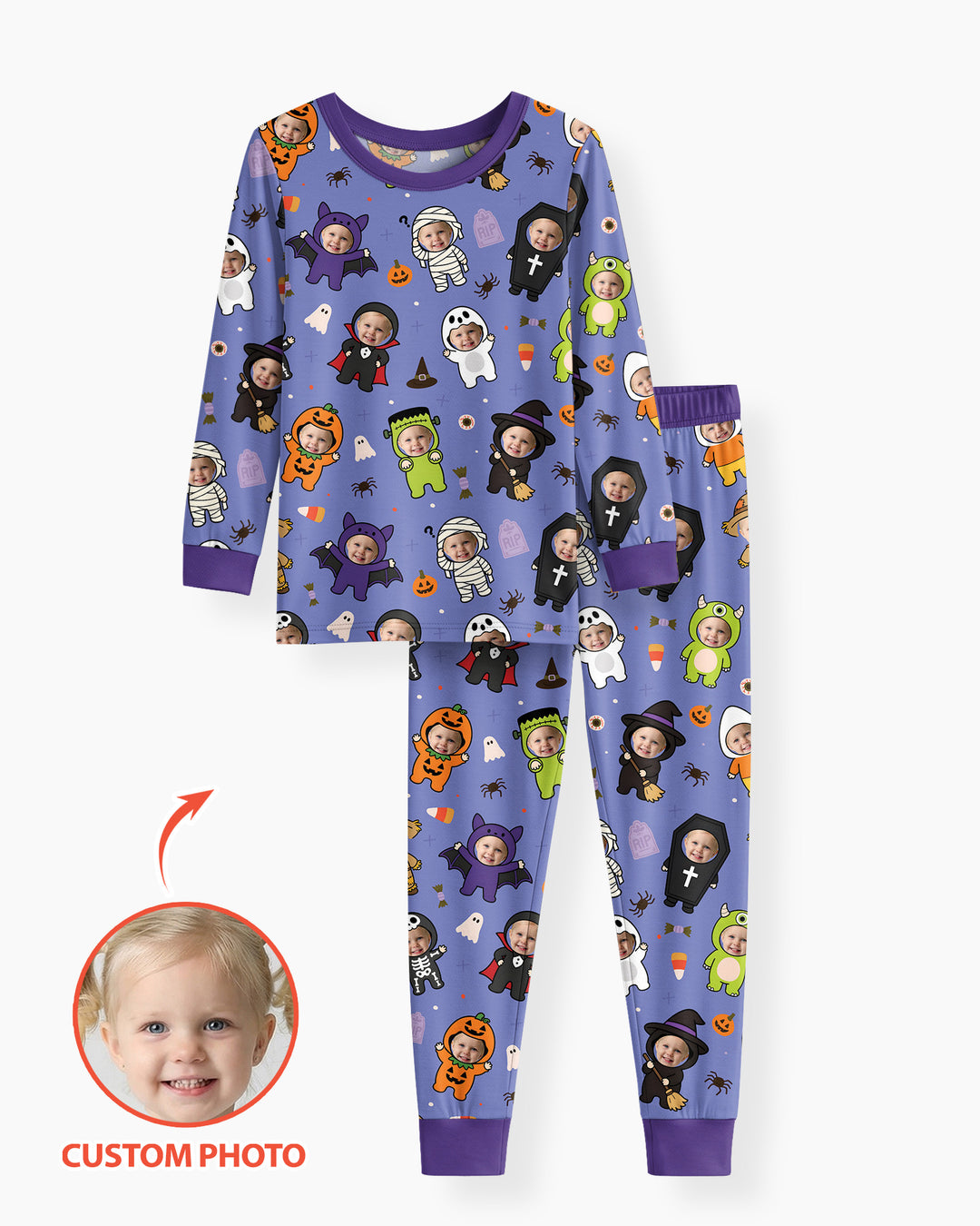 Custom Photo Little Halloween Crew Bamboo Two Piece Long Sleeve Pajama Set