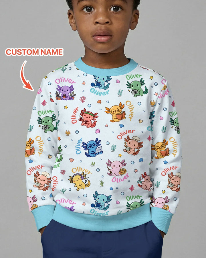 Benutzerdefinierter Name Süßer Hobby Axolotl Bambus Rundhals-Sweatshirt
