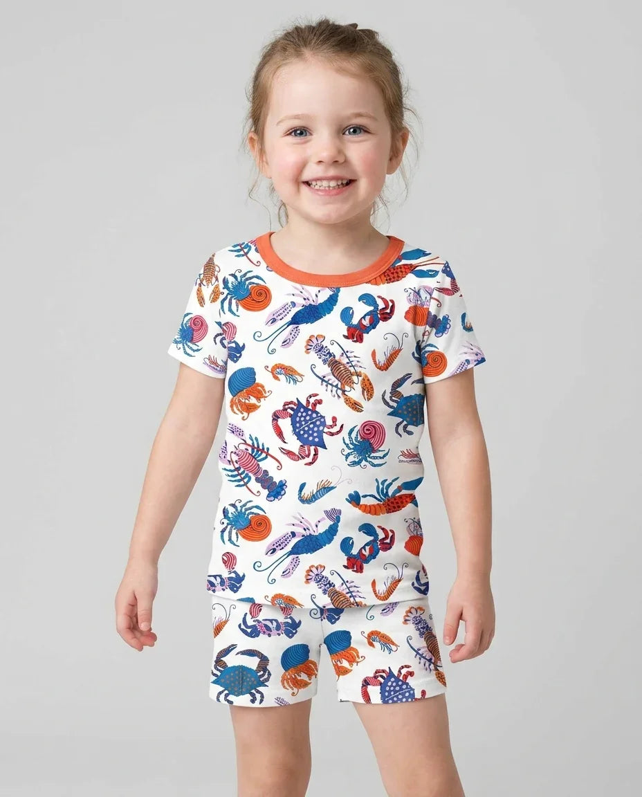 Crustacean Nation Family Matching Bamboo Two Piece Short Sleeve Shorts Pajama Set