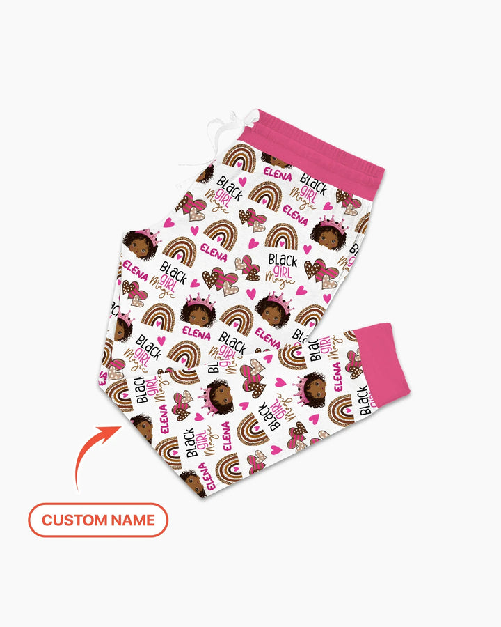 Personalisierbares Name Black Girl Magic Pyjama Set aus Bambus für Frauen