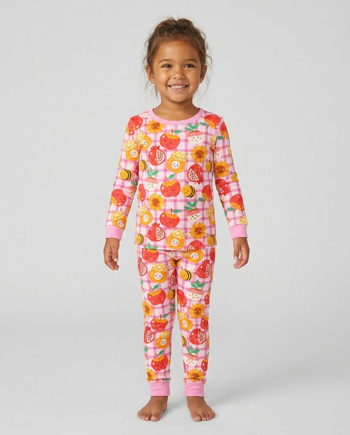 Zweiteiliges Langarm-Pyjama-Set mit Sommerfrüchten