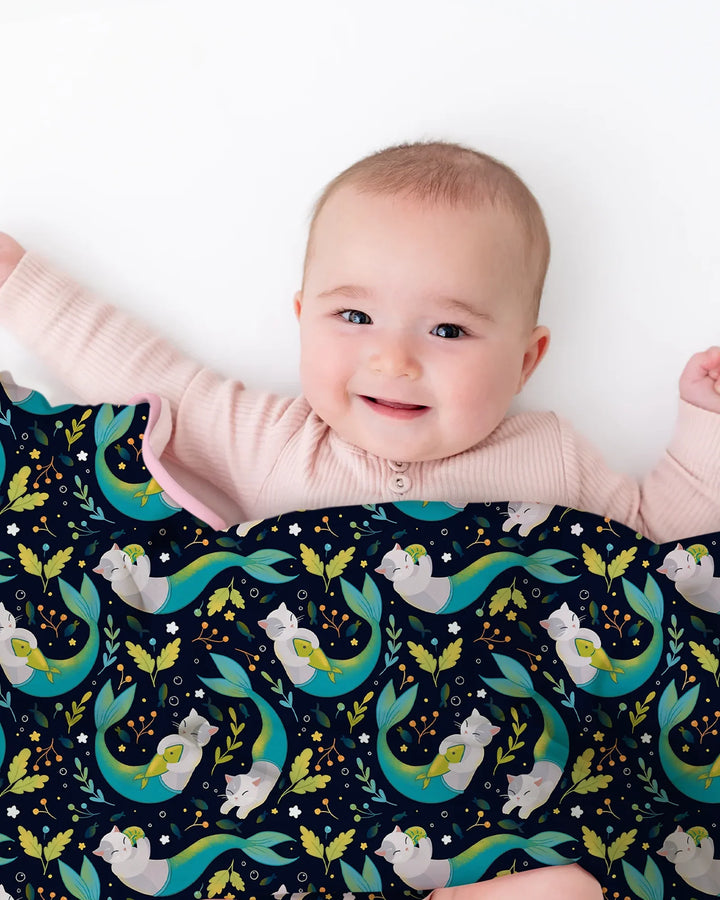 Midnight Mermaid Cats Bamboo Blanket