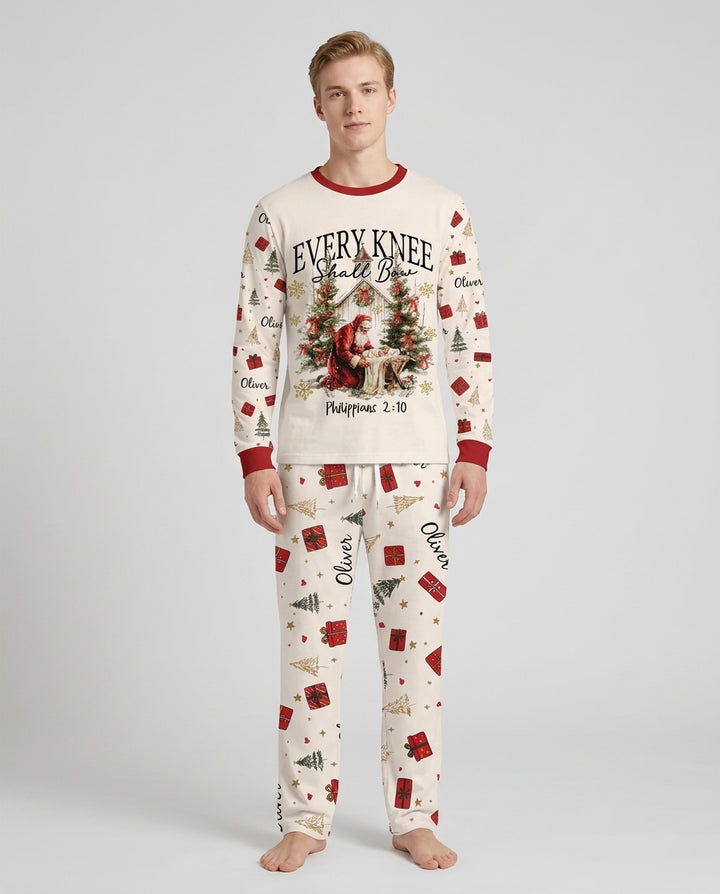 Every Knee Shall Bow Custom Name Mommy And Me Matching Bamboo Men's Pajama Set