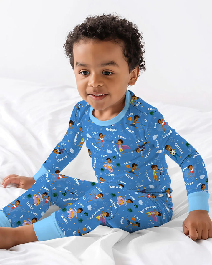 Black Boys I Am Smart Bamboo Two Piece Long Sleeve Pajama Set