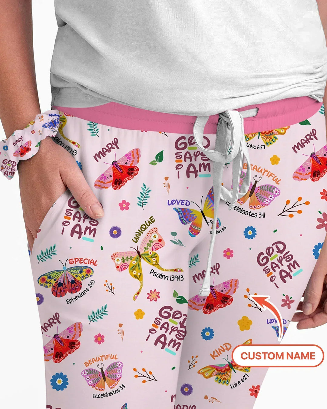 Personalisierter Name Gott sagt, ich bin ein Pyjama-Set für Damen mit Schmetterlings-Bambus