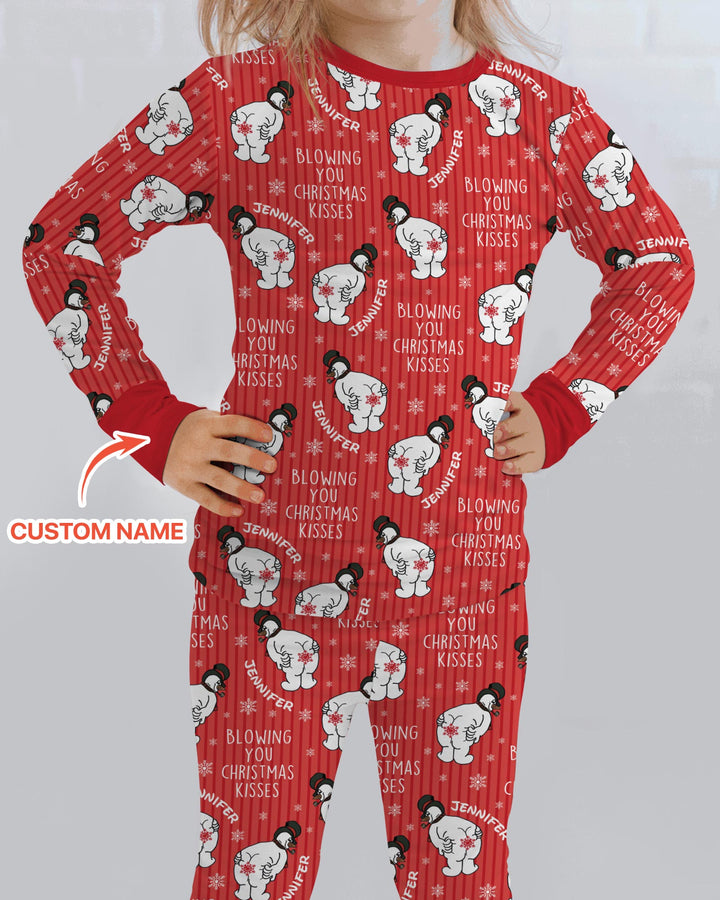 Blowing You Christmas Kisses Bamboo Two Piece Long Sleeve Pajama Set