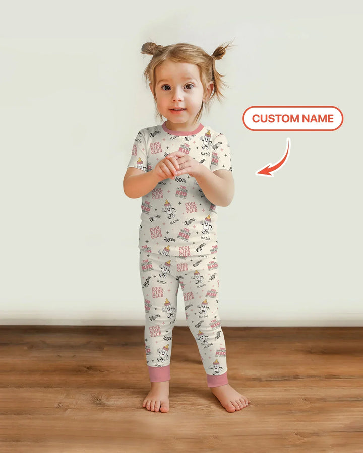 Custom Name Cool Club Daddy & Me Matching Bamboo Two Piece Short Sleeve Pajama Set