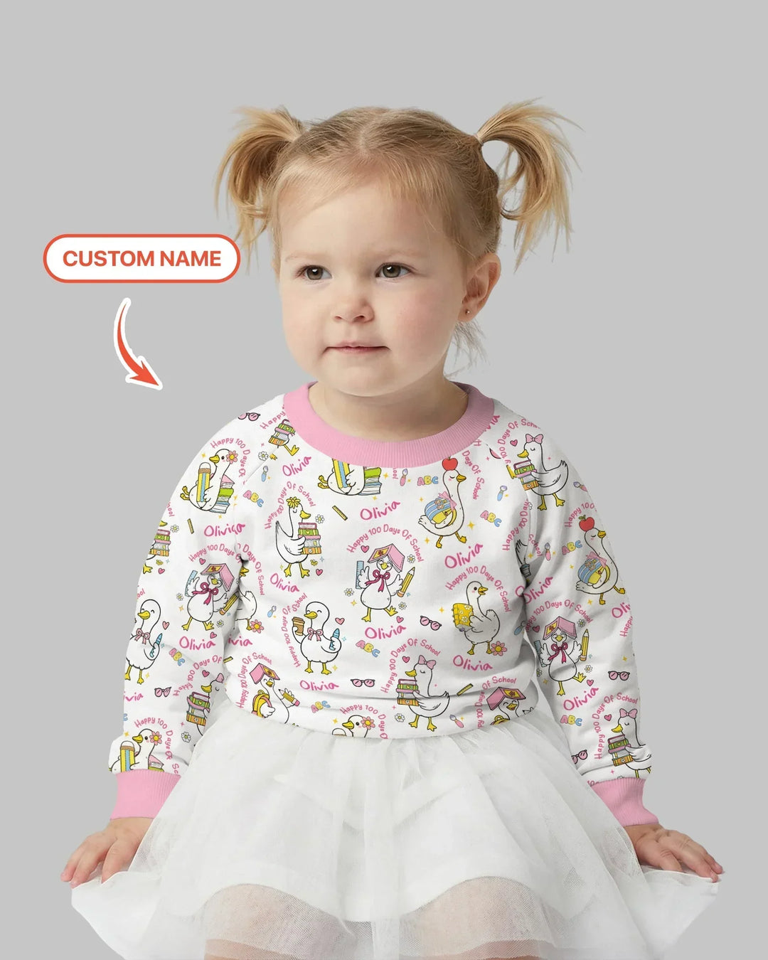 Personalisierter Name Gans Frohe 100 Schultage Bambus Rundhals-Sweatshirt