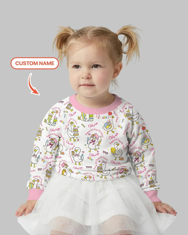 Personalisierter Name Gans Frohe 100 Schultage Bambus Rundhals-Sweatshirt