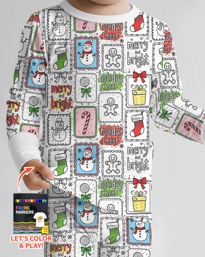 Merry Christmas Colorable  Bamboo Two Piece Long Sleeve Pajama Set