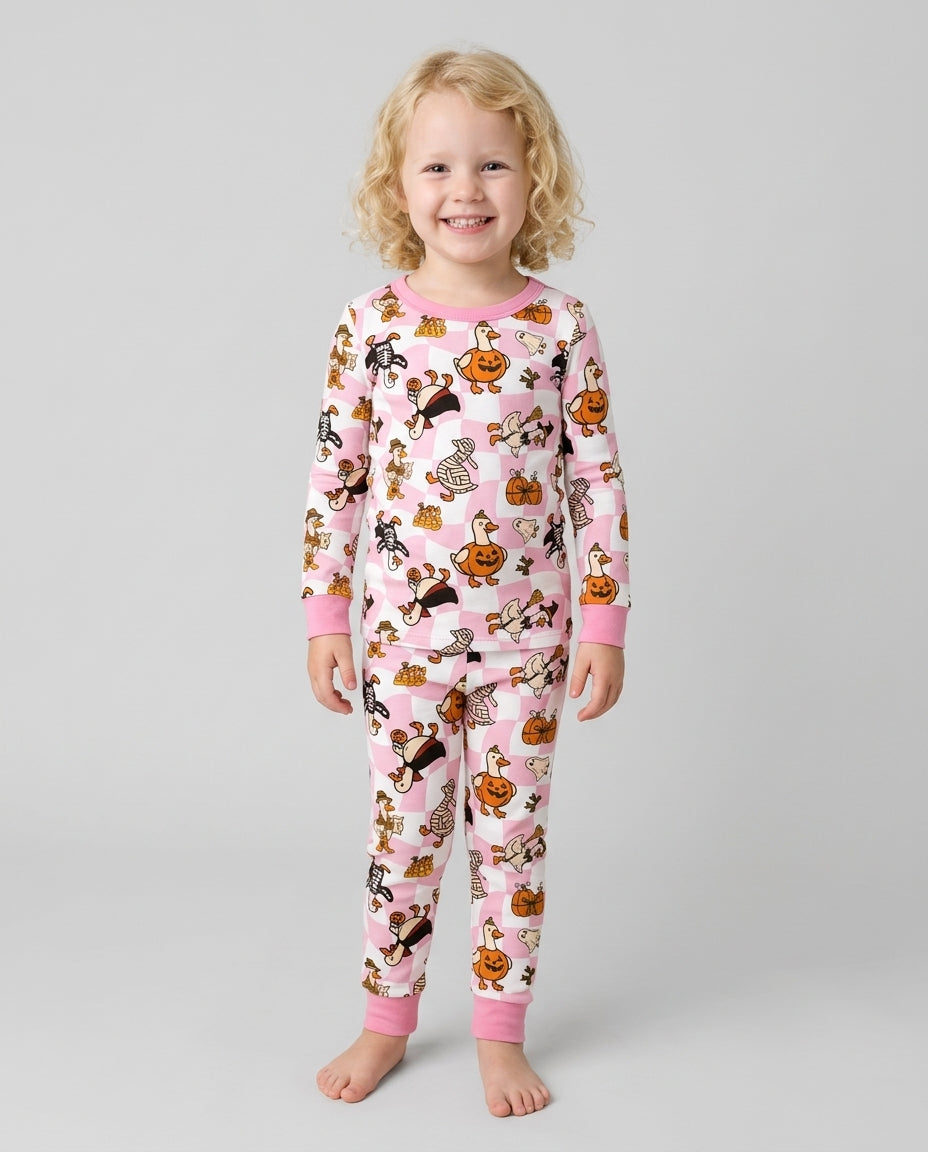 Spooky Goose Scrub Hat Bamboo Two Piece Long Sleeve Pajama Set