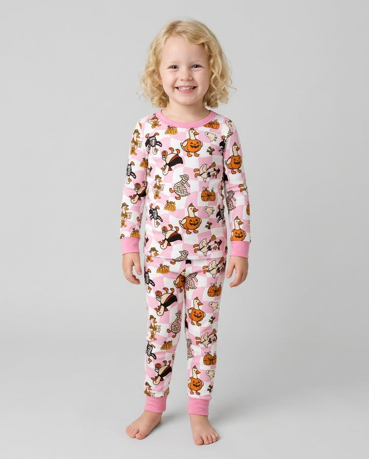 Spooky Goose Scrub Hat Bamboo Two Piece Long Sleeve Pajama Set