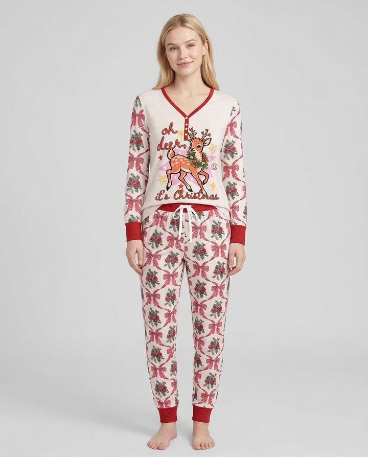 Vintage Oh Deer Christmas Bamboo Women Pajama Set