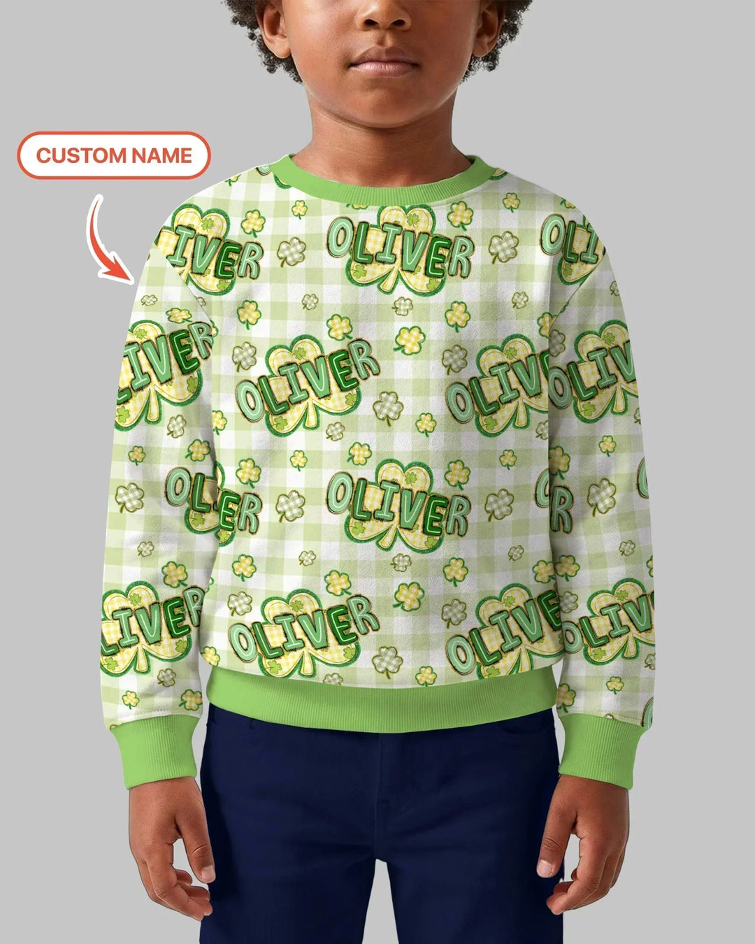 Personalisierbares Bambus-Rundhals-Sweatshirt „Lucky Shamrock“